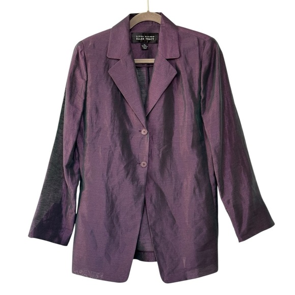 Linda Allard Ellen Tracy Iridescent‎ Purple Sheer Linen Blend Blazer Jacket 12 - Picture 1 of 11